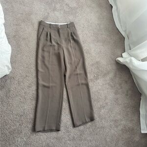 Aritzia High-Waist Pleated Trousers in Olive Taupe